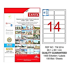 Tanex TW-2014 Hazır Etiket A4 99,1 x 38,1 mm Lazer Etiket 100 Adet