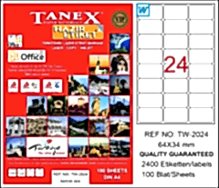 Tanex TW-2024 Hazır Etiket A4 64 x 34 mm Lazer Etiket 100 Adet