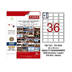 Tanex TW-2036 Hazır Etiket A4 45x30 mm Lazer Etiket 100 Adet