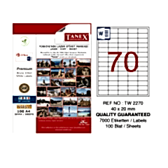 Tanex TW-2270 Hazır Etiket A4 40x20 mm Lazer Etiket 100 Adet