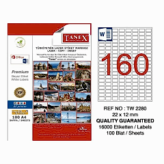 Tanex TW-2280 Hazır Etiket A4 22 x 12 mm Lazer Etiket 100 Adet
